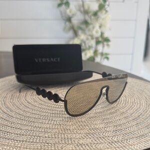 Versace VE 2215 Sunglasses 12615A Matte Black / Light Brown Mirror Gold